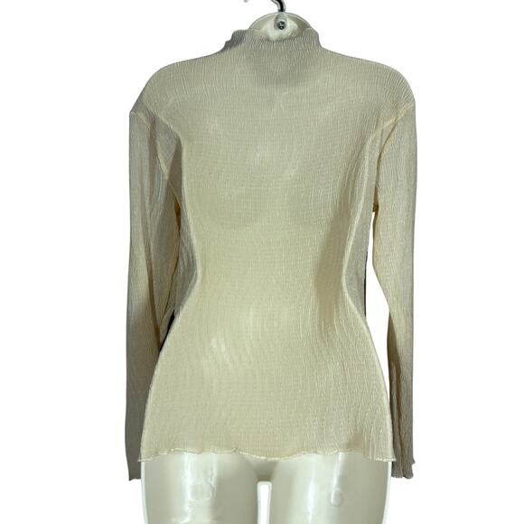 Wavy Mock Neck Top Snug Slim Fit VERY SHEER Nude Peach Cream - M - Picture 5 of 5